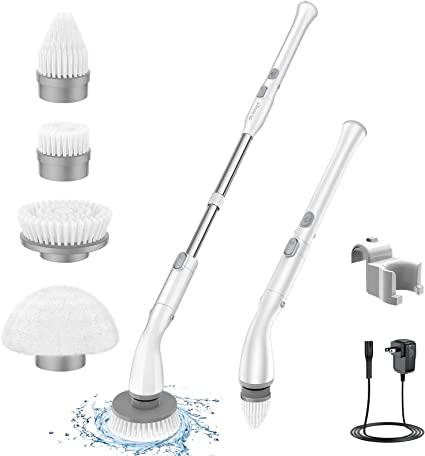 Electric Spin Scrubber 360 Cordless Bathroom Cleaning Brush with 4  Replaceable Scrubber Brush Heads Extension Handle for Tub, Tile, Wall,  Bathroom